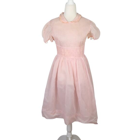 Vintage Dresses & Skirts - Vintage 50s JW Robinson Youngland Nylon Sheer Pink Peter Pan Collar Party Dress